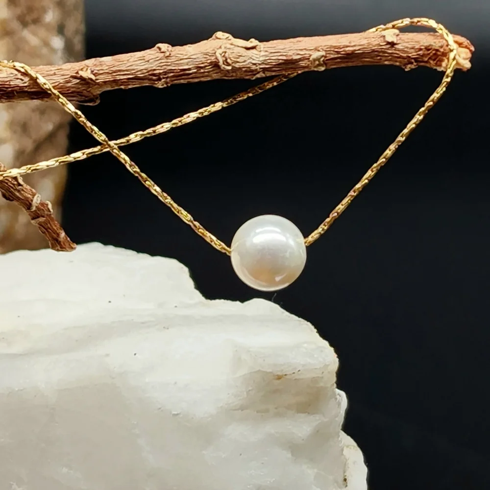 Natural Large Freshwater Pearl 14k Gold plated Chain Designer Jewelry